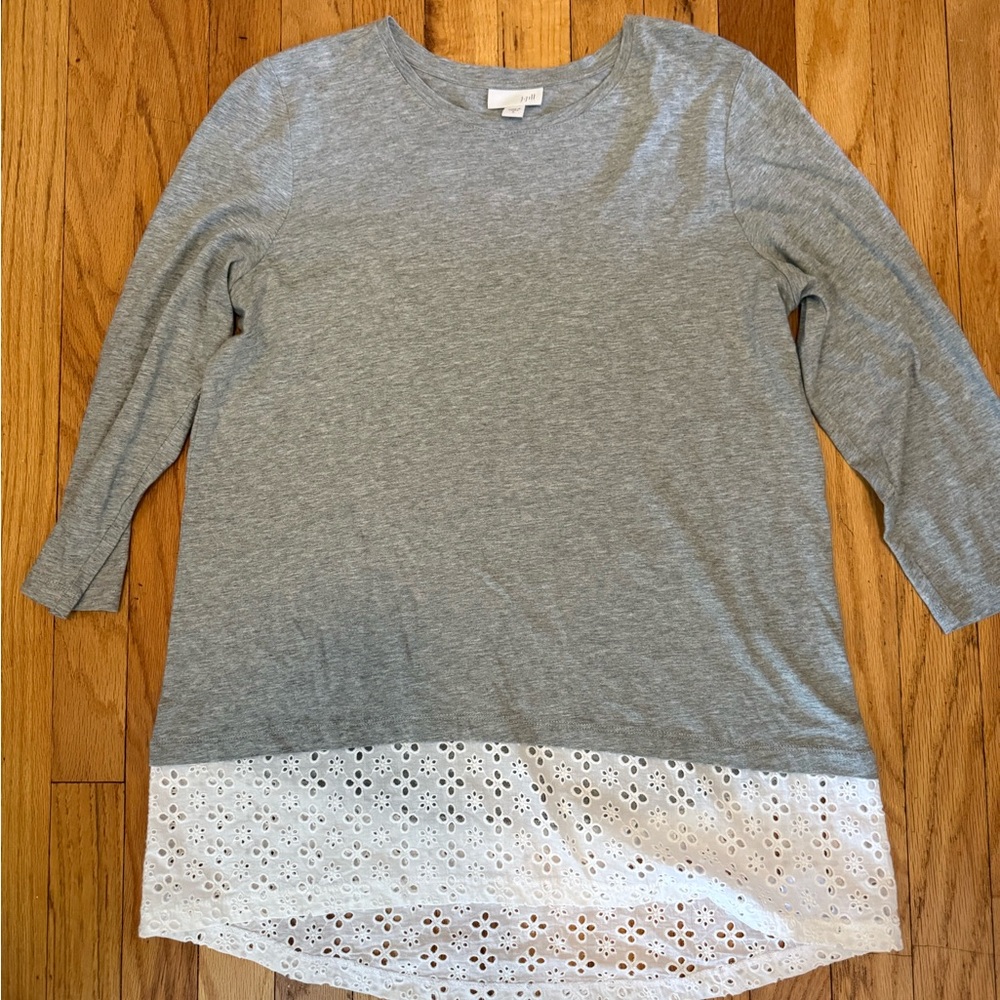 J. Jill Gray Long Sleeve Topโ with White Eyelet Hem